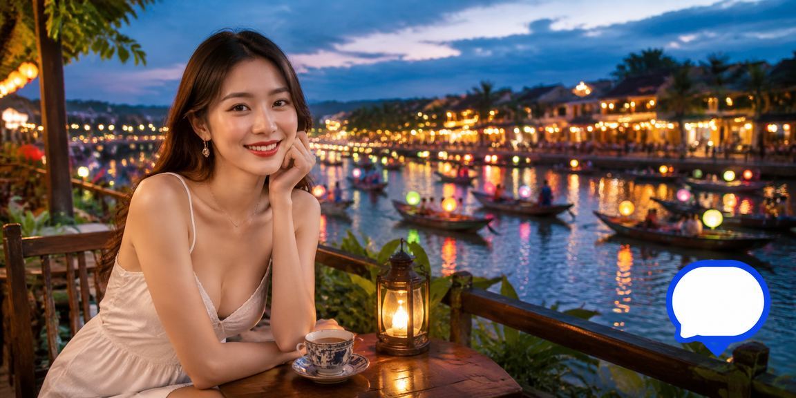 Người chơi tại Hội An thư giãn với điện thoại và cà phê